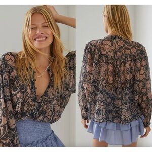 Anthropologie Let Me Be Sheer Henley Shirt NWT size extra small